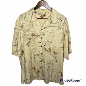 Caribbean Silk Blend Shirt Floral Island Graphic Yellow Short Sleeve Men’s Large